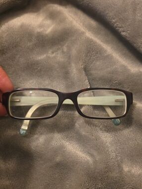 DKNY Rectangular Glasses in Dark Brown with Light Blue Temples